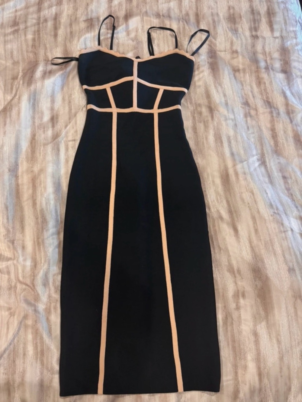 BCBGMaxAzria Black Midi  Dress with Cream Piping